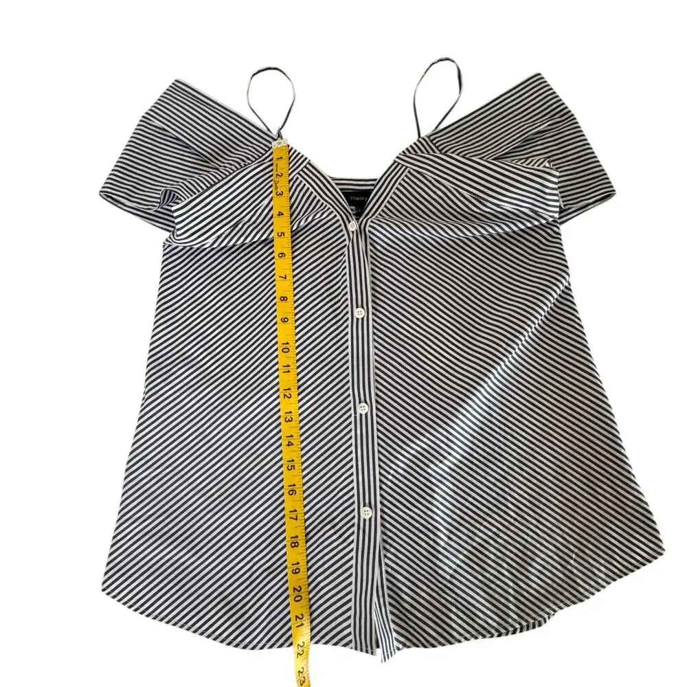 Theory Hartman Stripe Off Shoulder Button Top Size M NWT $265 Retail - Picture 5 of 9